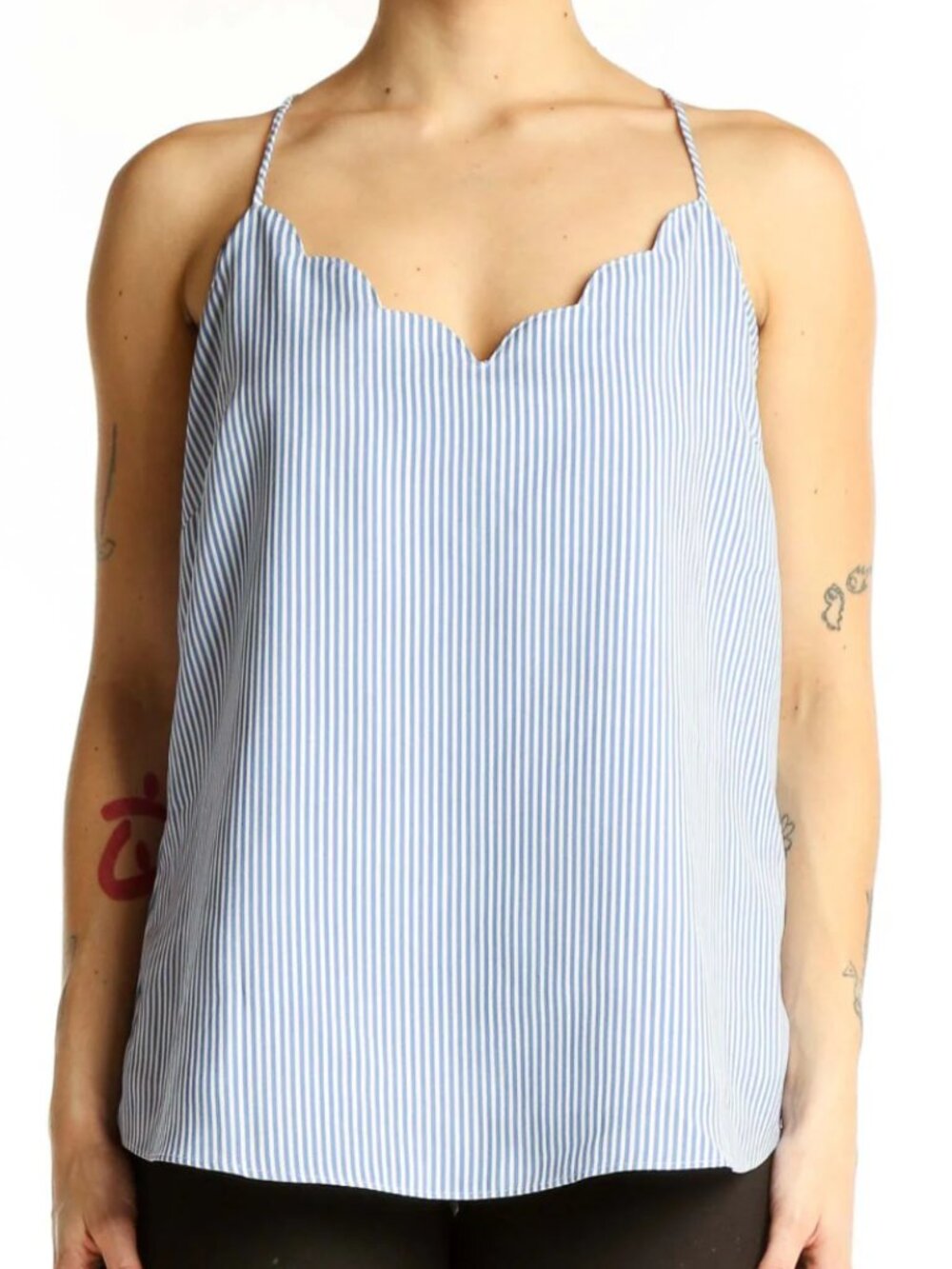 J.Crew Factory Striped Scalloped Cami Top Banker Blue Size 8